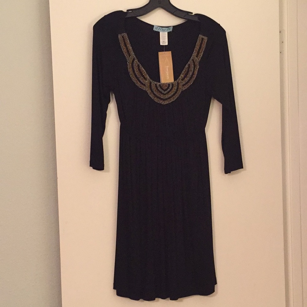 Francesca’s Little Black Dress with Beaded Neck